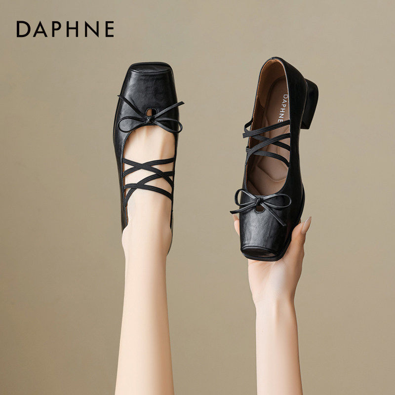 达芙妮粗跟玛丽珍女鞋2026新款春季蝴蝶结小皮鞋法式方头浅口单鞋,女鞋,玛丽珍鞋,淘宝优惠券,粉丝福利购,淘宝优惠卷