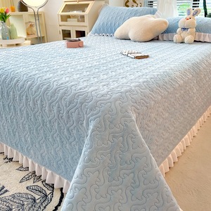 秋冬季夹棉牛奶绒床盖单件2023新款珊瑚绒床铺盖榻榻米床单三件套