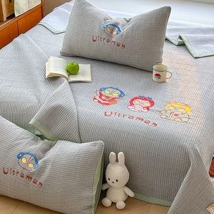 ins贴布绣水洗棉夹棉床盖奥特兄妹三件套柔软亲肤榻榻米防滑床单