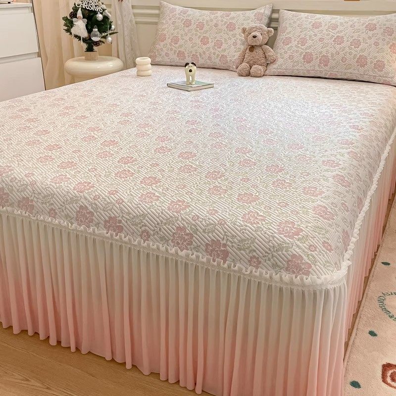 夏季冰豆豆凉席三件套床裙款夏天公主风冰丝凉席可机洗空调软席子,床上用品,冰丝席,淘宝优惠券,粉丝福利购,淘宝优惠卷