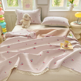 2025新款 花边床盖单件加厚夹棉床单三件套 云感双层纱法式