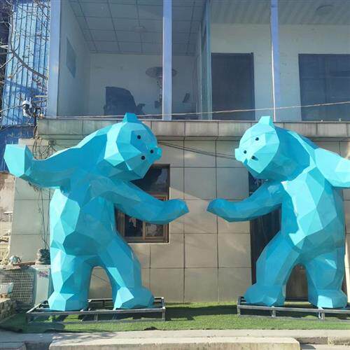 不锈钢几何切面熊雕塑园林商业街卡通熊装饰摆放铁艺卡通网红熊