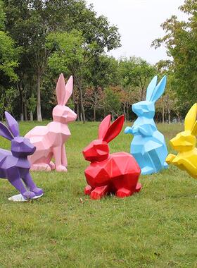 玻璃钢几何切面兔子雕塑户外园林景观小区地产公园动物装饰摆件大