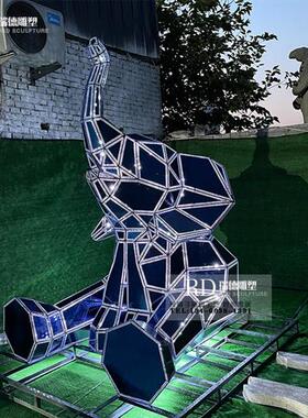 不锈钢几何切面象雕塑定制房地产块面熊动物网红打卡大象发光摆件