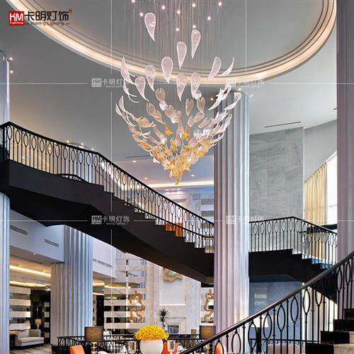 豪华酒店大厅水晶吊灯创意酒店别墅复式楼电梯间挑空叶子装饰吊灯