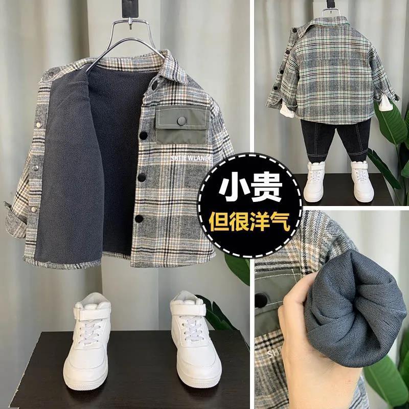 男童衬衫长袖春秋装加绒