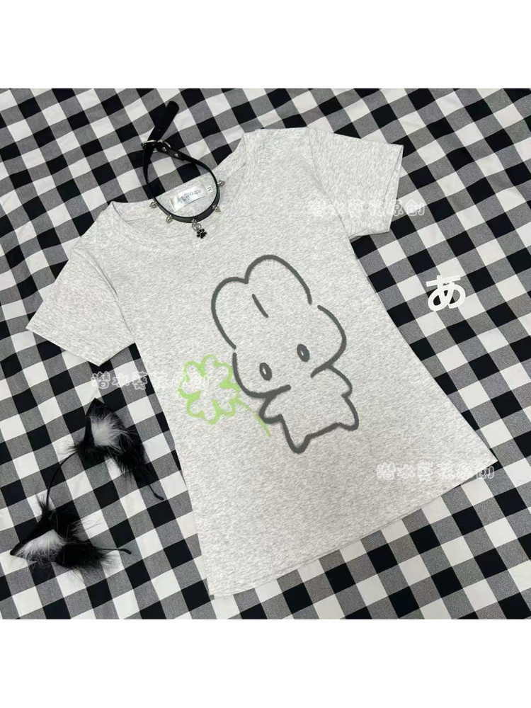thumbnail for | Lucky Bunny | The original cotton shoulder T-shirt is elastic and slim waist and the two-dimensional cute Asian cute house