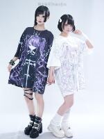 "Twin Crown" Original two-color pain T-shirt, fully printed Spring and summer subculture dark style 2D loose T-shirt thumbnail 5