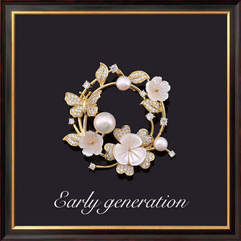 藤蔓胸针天然珍珠母贝韩国胸花时尚奢华别针西装大衣高档百搭配饰