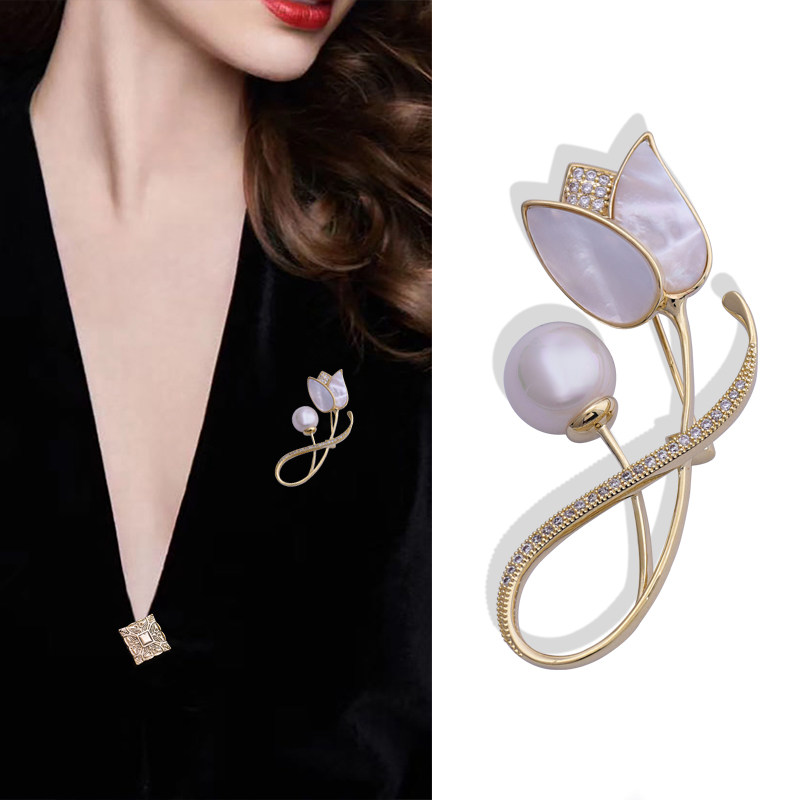 郁金母香胸ccb针女韩时尚奢华天然贝高别针胸花西装大国衣百搭档