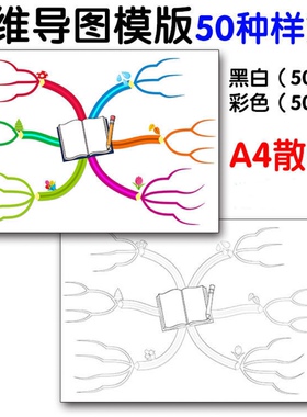 8kA4思维导图空白模板儿童思维树练习册纸质语文数学英语脑图训练
