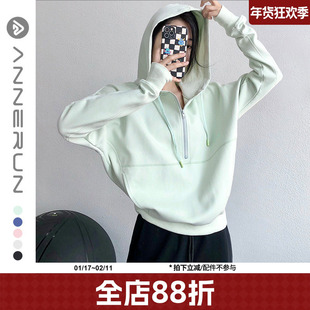 annerun运动外套女长袖网红卫衣连帽女春秋款小个子宽松健身上衣