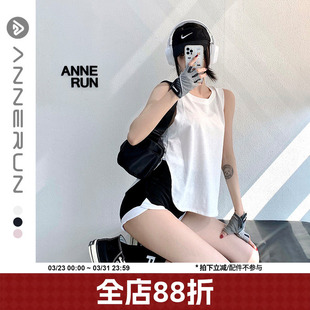 annerun运动罩衫 宽松速干背心T恤健身房外穿跑步上衣瑜伽服 女无袖