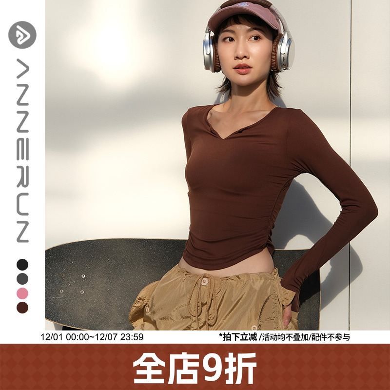 ANNERUN无痕侧褶皱v领收腰瑜伽服