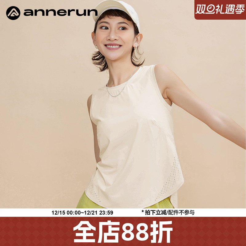 annerun宽松无袖运动上衣女冰凉透气瑜伽背心大码速干健身服T恤