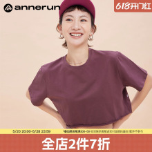 annerun运动t恤女宽松瑜伽健身短袖短款高腰露脐辣妹体恤半袖上衣