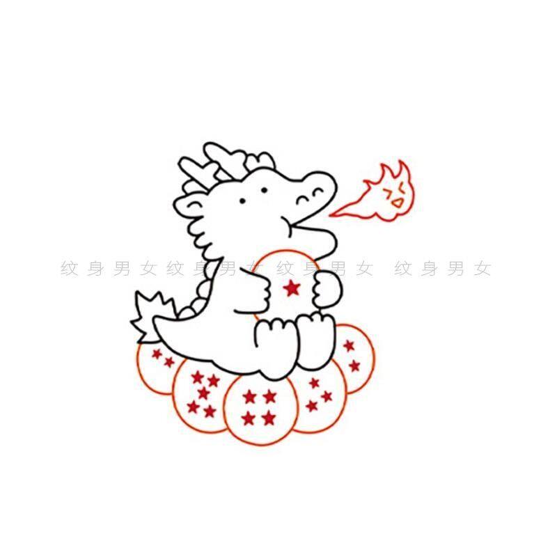 卡通简笔画七龙珠神龙许愿ins防水纹身贴