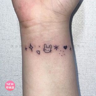 仿真可爱小兔子星ins线条草本果汁纹身贴手腕小清新防水