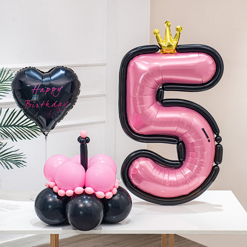 数字气球蛋糕漫画风ins生日布置