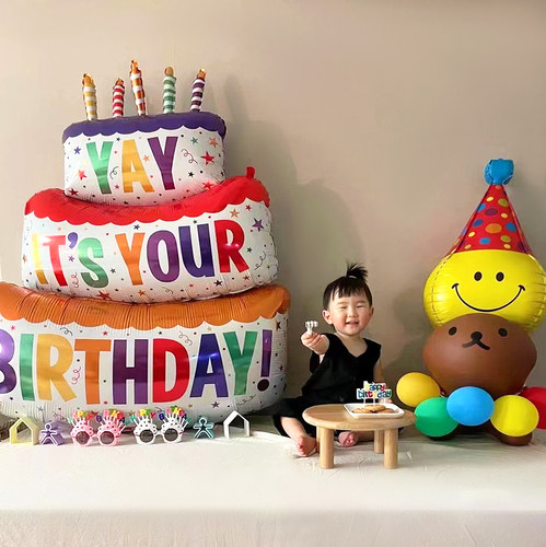加大号生日蛋糕铝膜气球拍照道具