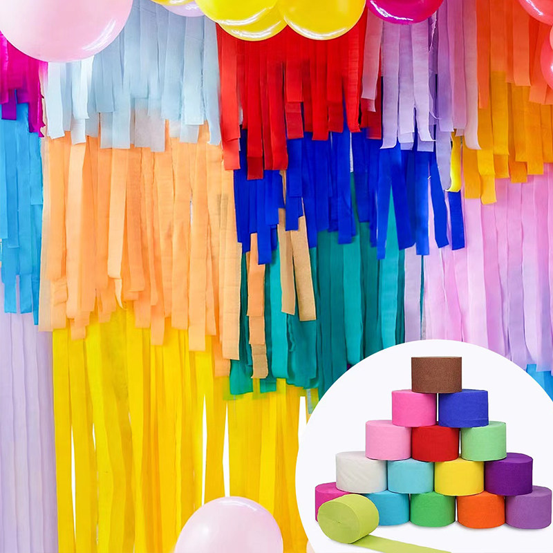 卷装彩色皱纹纸气球流苏纸彩带飘带生日派对背景墙装饰场景布置