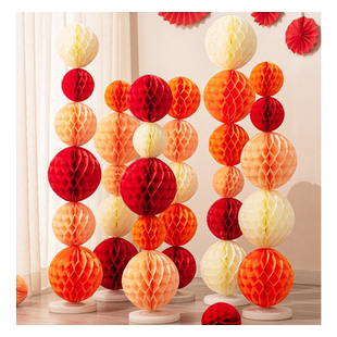 新年元旦宝宝生日蜂窝球立柱氛围装饰场景道具用品乔迁灯笼布置