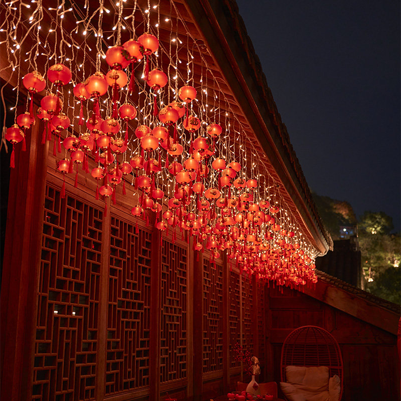 led太阳能小红灯笼小彩灯户外防水春节元旦过年庭院花园装饰挂树