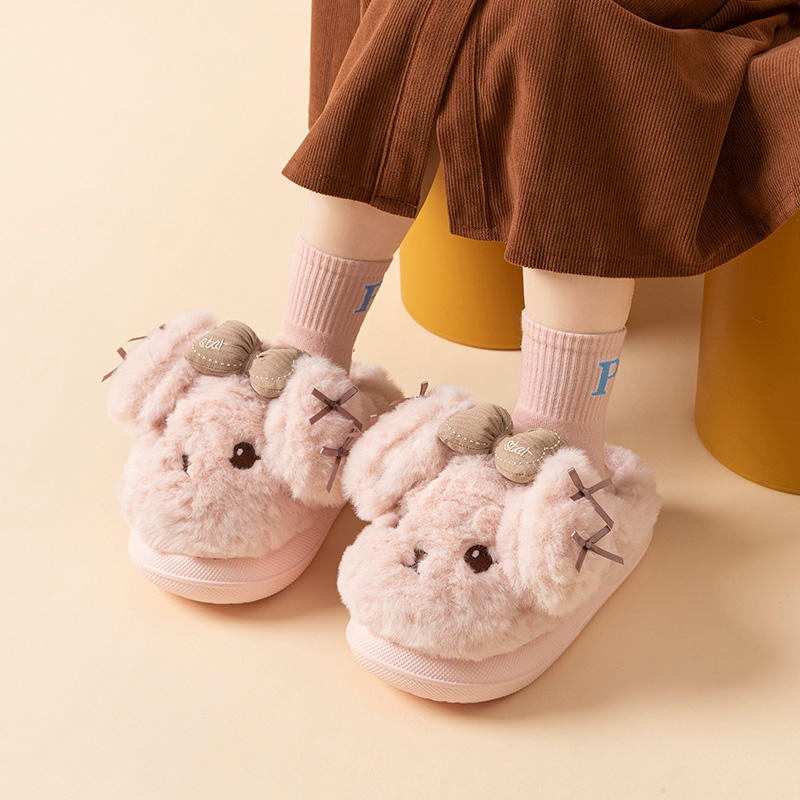 儿童棉拖鞋女生2025新款秋冬季卡通狗狗可爱亲子加绒防滑毛绒棉拖