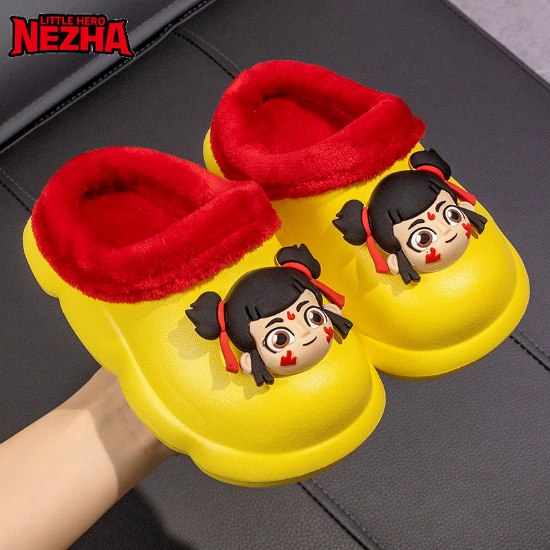 哪吒儿童棉拖鞋女宝宝2025新款防滑小童居家保暖加绒加厚防污棉鞋