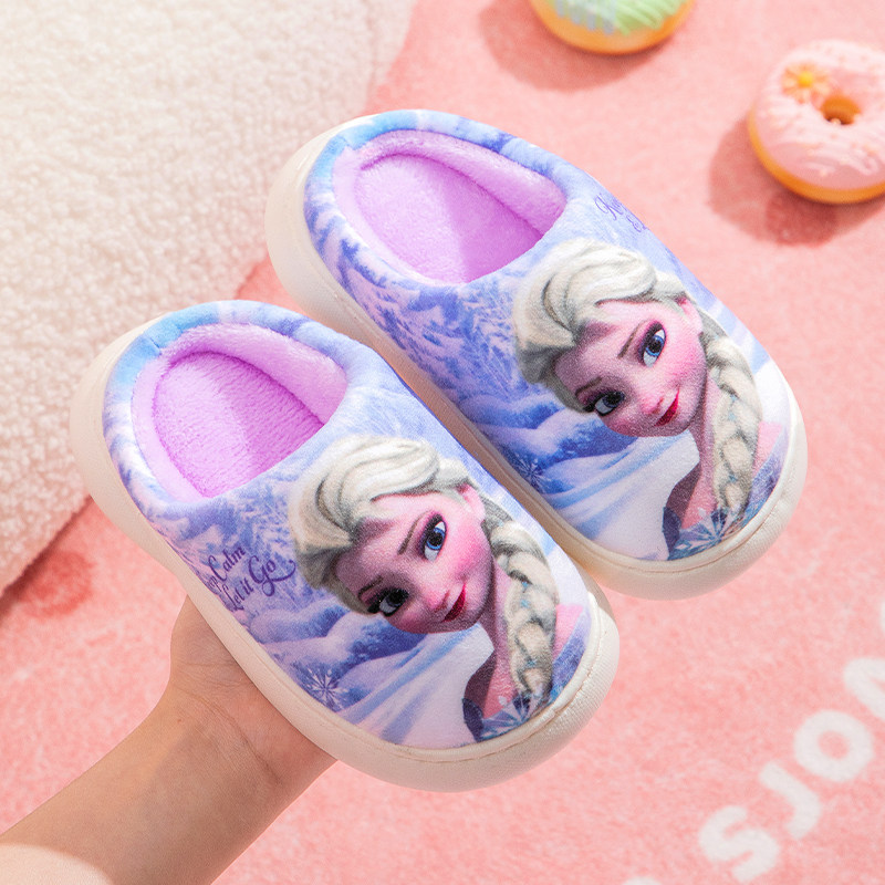 冰雪奇缘可爱女孩棉拖鞋冬季加绒中大童防滑软底儿童毛毛拖鞋新款