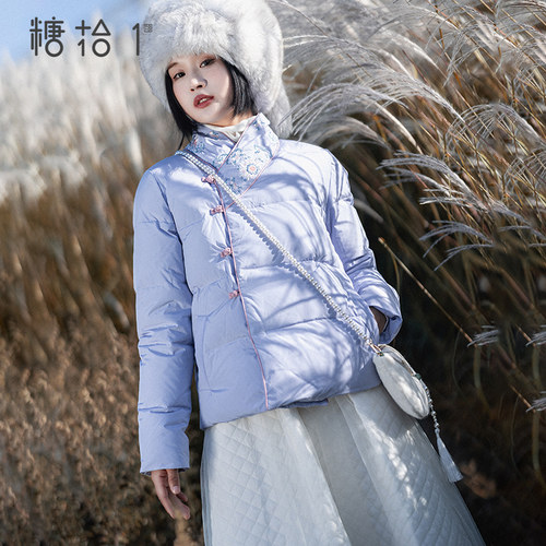 复古立领羽绒服女短款2025年冬季