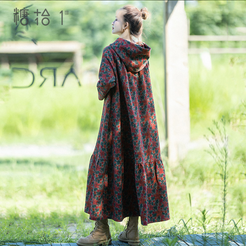 【洛神牡丹】复古连帽针织连衣裙