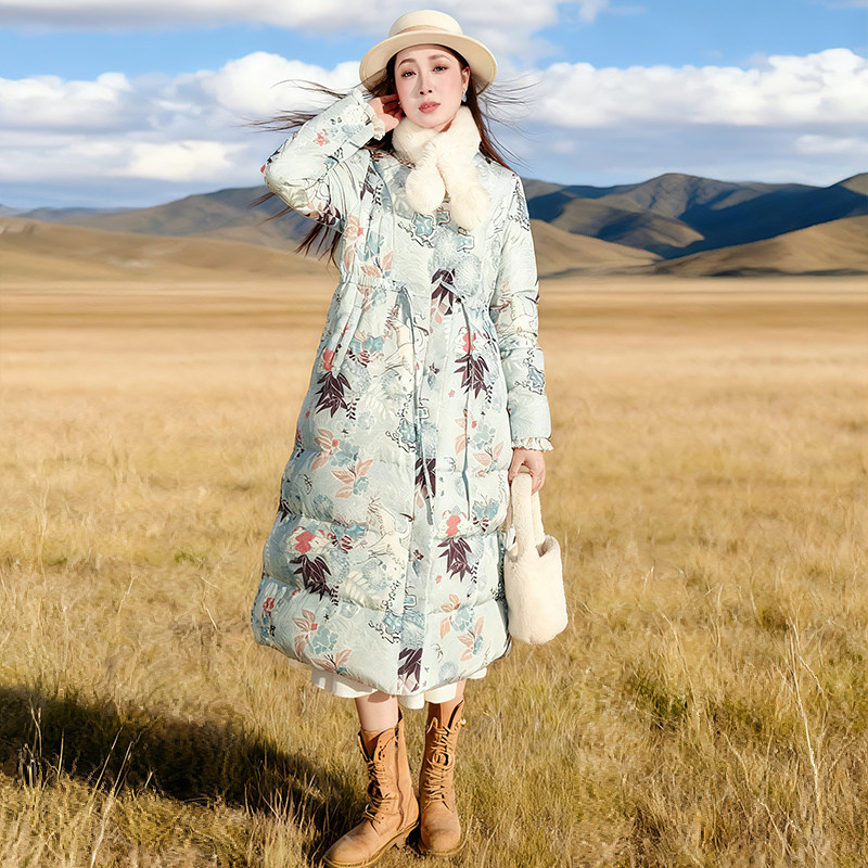 清【云中白鹤】文艺羽绒服女2025冬季仙鹤印花防风保暖白鸭绒外套