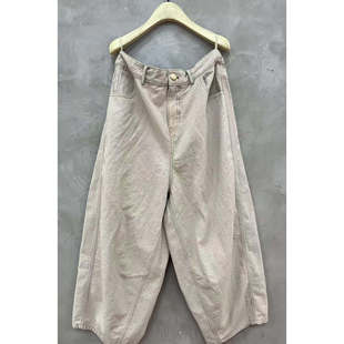 古蘭木-半松紧做旧棉+亚麻舒适休闲裤7165