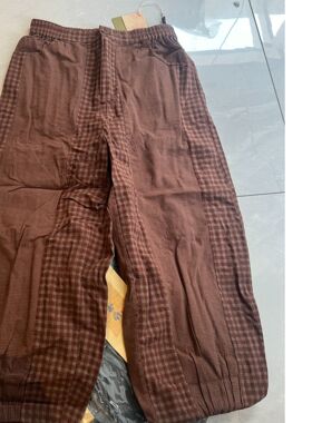 古阑木-半松紧拼接做旧单层休闲裤1645