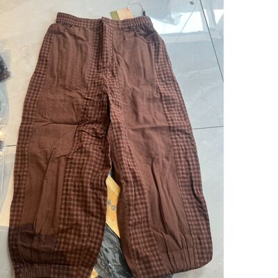 古阑木-半松紧拼接做旧单层休闲裤1645