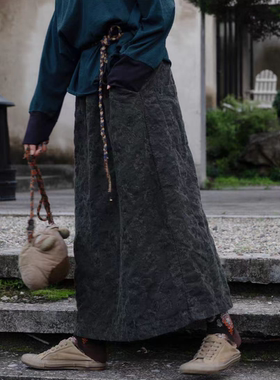 衣路走来-38972全松紧抽绳双层半身裙（长85腰平铺70）