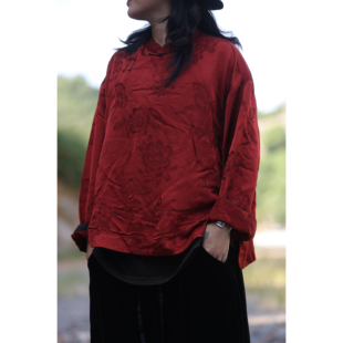 古蘭木-原创立领盘扣宽松文艺复古上衣3742（长60围122）