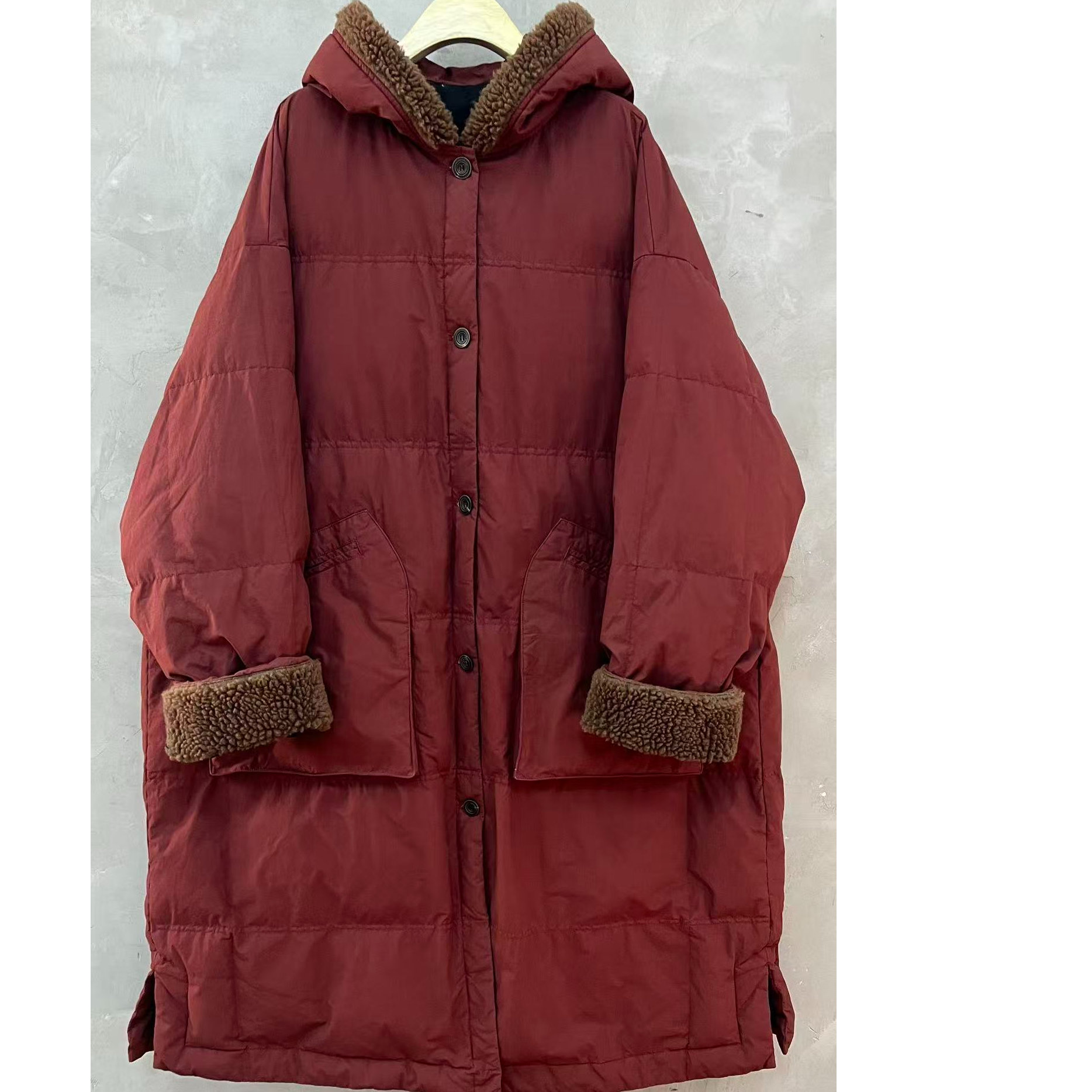 古蘭木-连帽宽松做旧型休闲羽绒长棉服3879（衣长115胸围162）