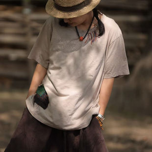 小红分享 2025圆领做旧宽松手工缝线T恤3562 古蘭木