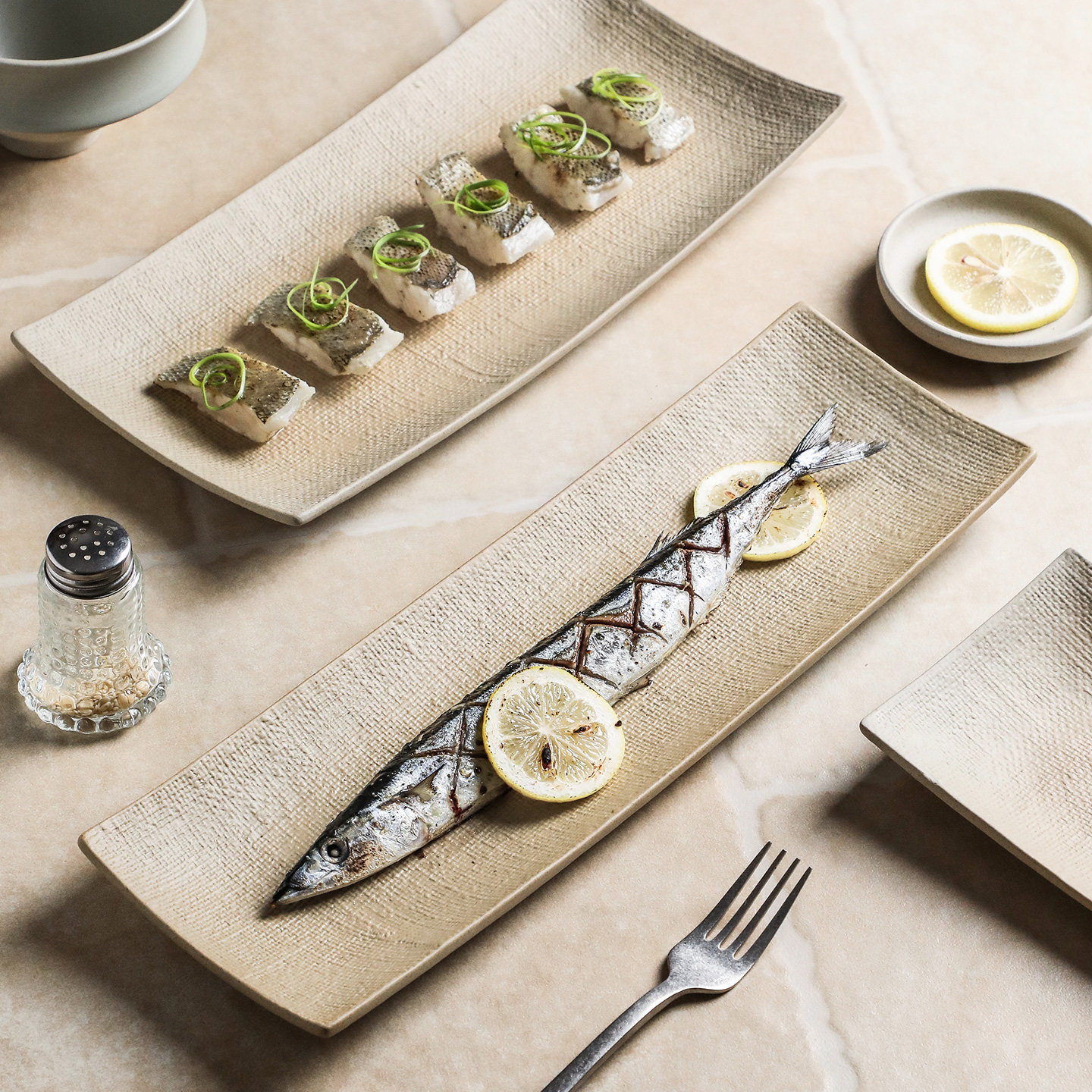 日式粗陶长条盘陶瓷烤肉盘寿司盘