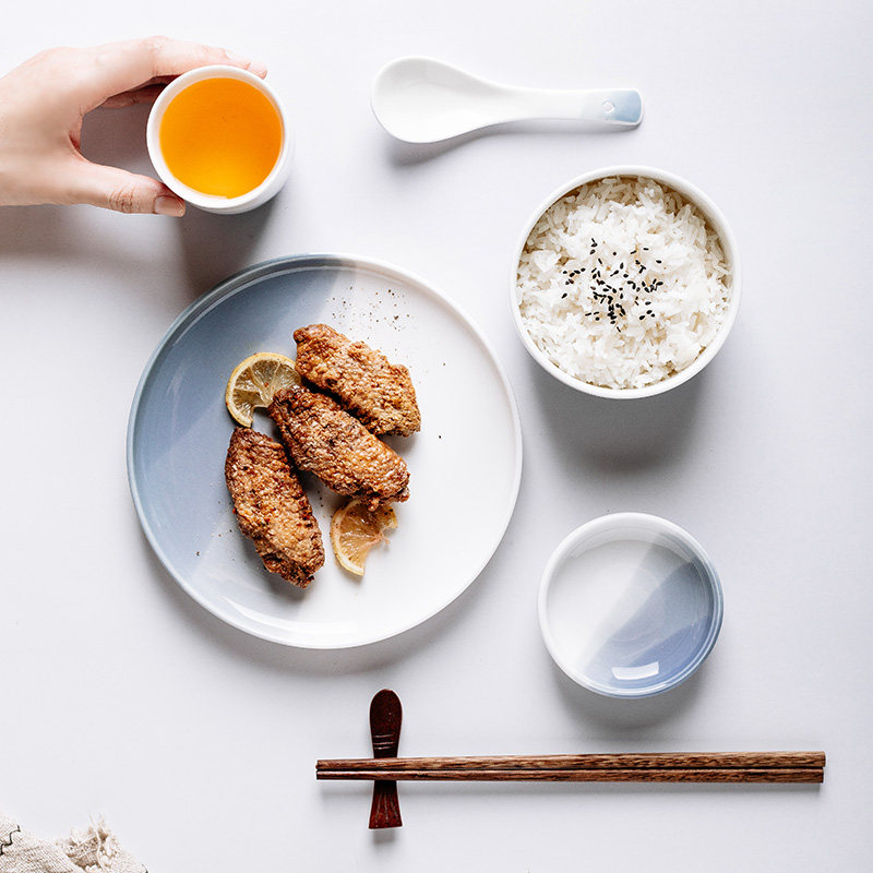 创意北欧摆台家用套装一人食陶瓷碗盘碟早餐餐具组合盘子茶杯勺子