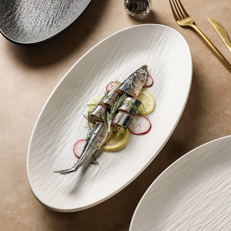 鱼盘陶瓷椭圆形纯色10英寸