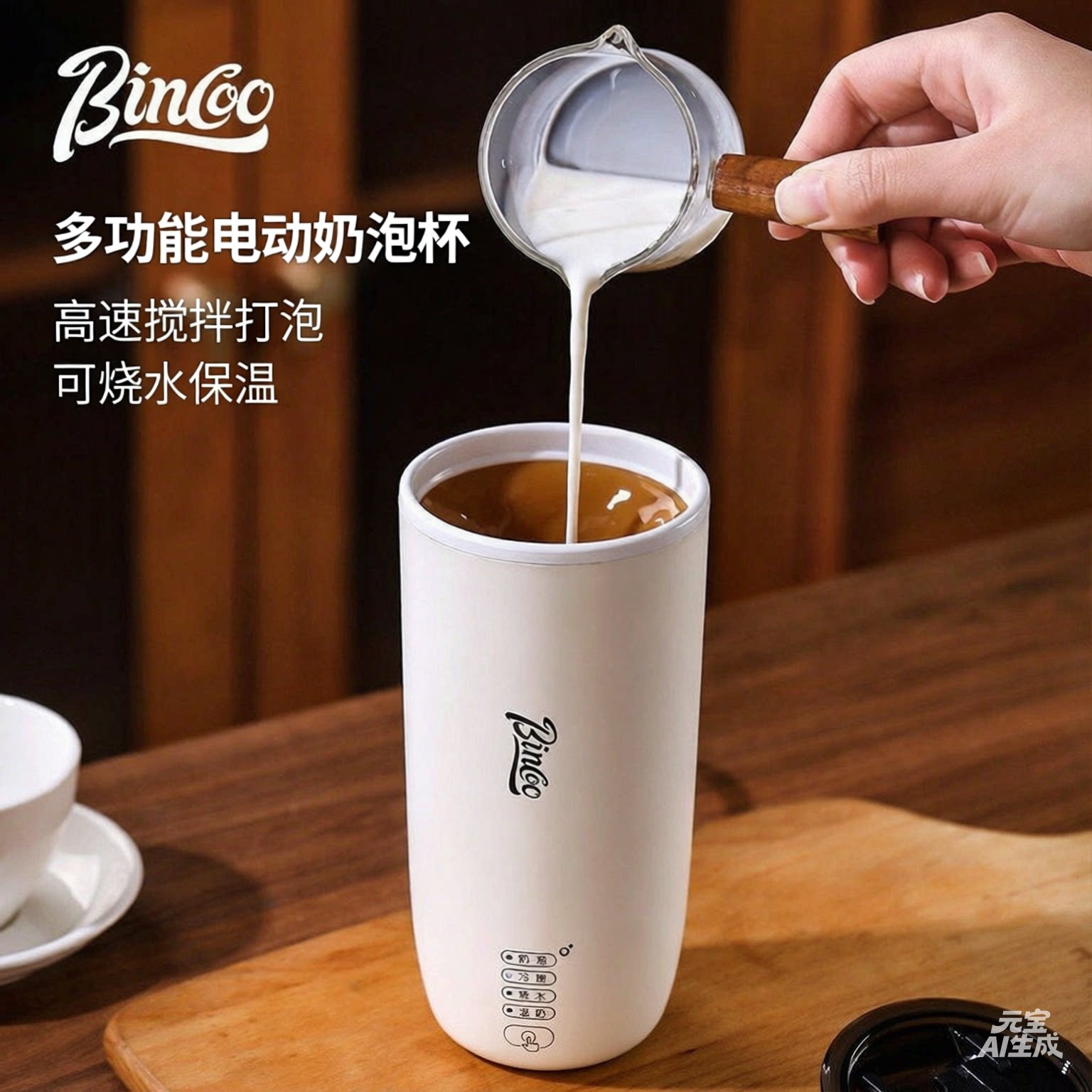 Bincoo电动烧水奶泡机家用磁力搅拌杯子拿铁咖啡杯豆浆牛奶打发器
