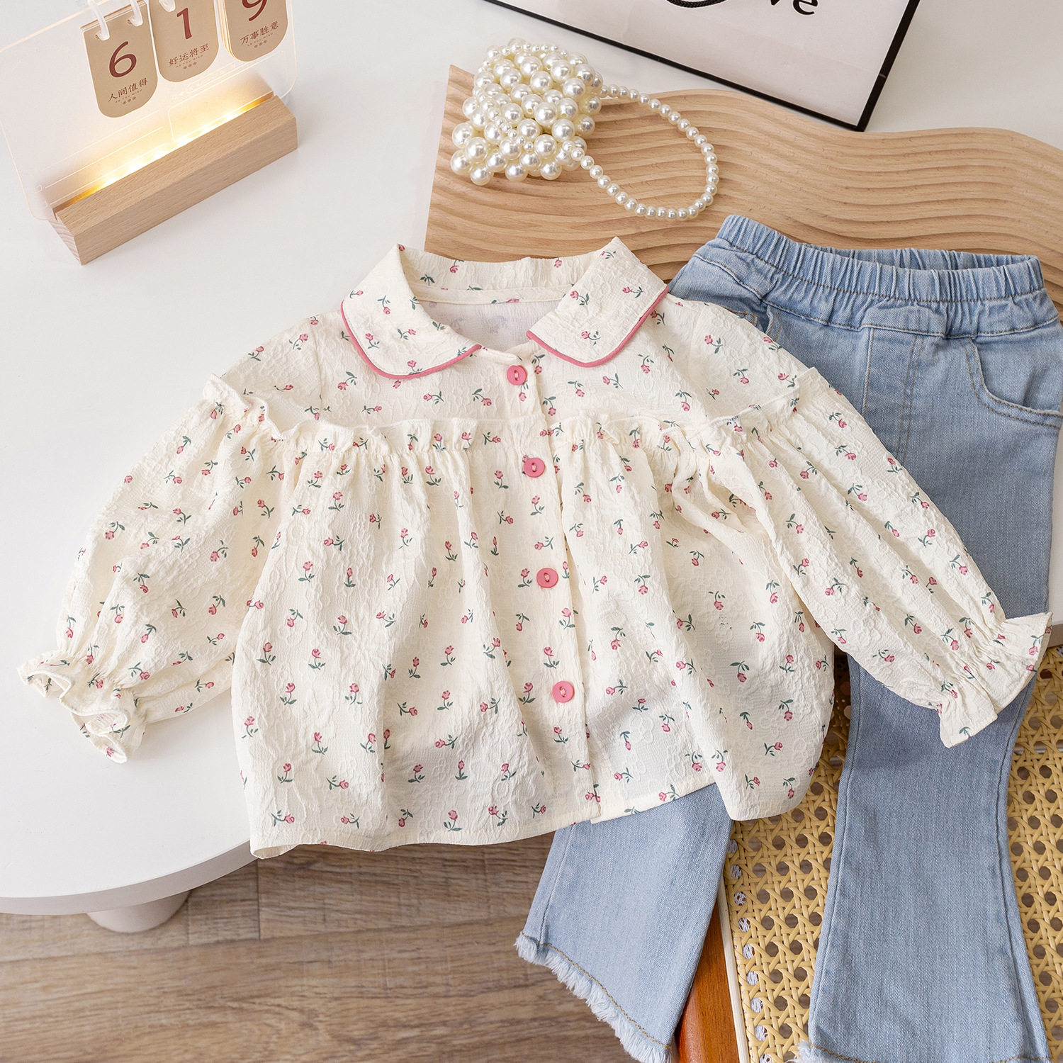 여자 셔츠 봄 2024 새로운 패션 가디건 소녀 공주 탑 봄 가을 긴팔 인형 셔츠