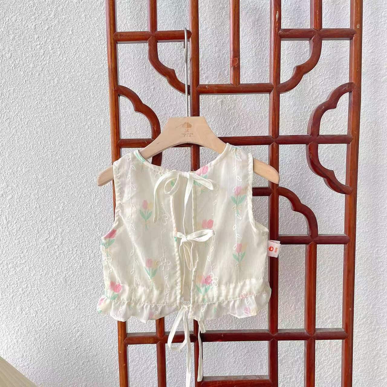 GIRL SUMMER DRESS SET 2024 NEW FASHIONABLE FOREIGN BABY GIRL INTERNET CELEBRITY SUMMER SLEEVELESS VEST PANTS TWO PIECE SET