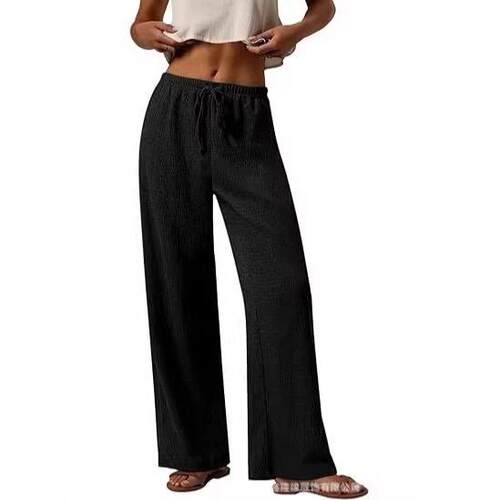 Women's Textured Front Elastic Waist Straight Leg Pants