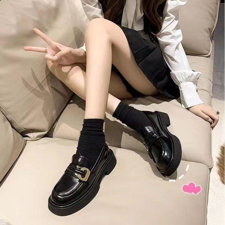 英伦风JK制服小皮鞋女款2025秋季新款百搭厚底乐福鞋黑色女鞋鞋子