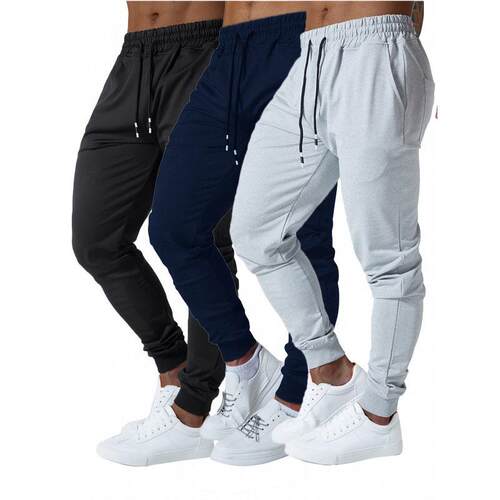3pcs Mens Jogger Sweatpants Ultra Elastic Pants Deep Side