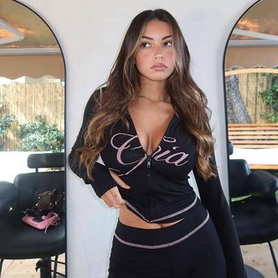 Women's Leopard Print 2-Piece Outfit Long Sleeve Zip-Up